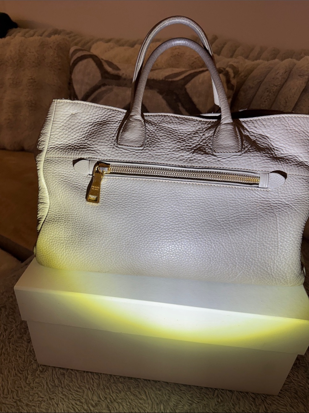 Prada Taupe Pebbled Leather Satchel with Gold Hardware - Picture 3 of 10